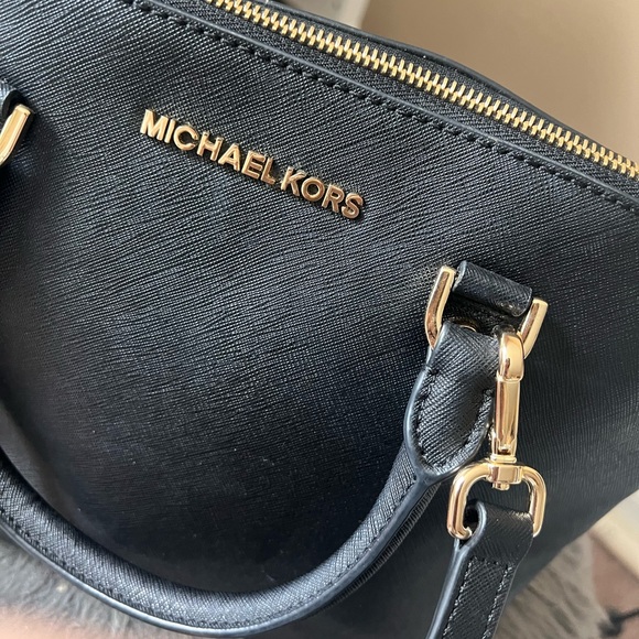 Michael Kors Cindy Satchel - Black and Gold - Picture 4 of 13